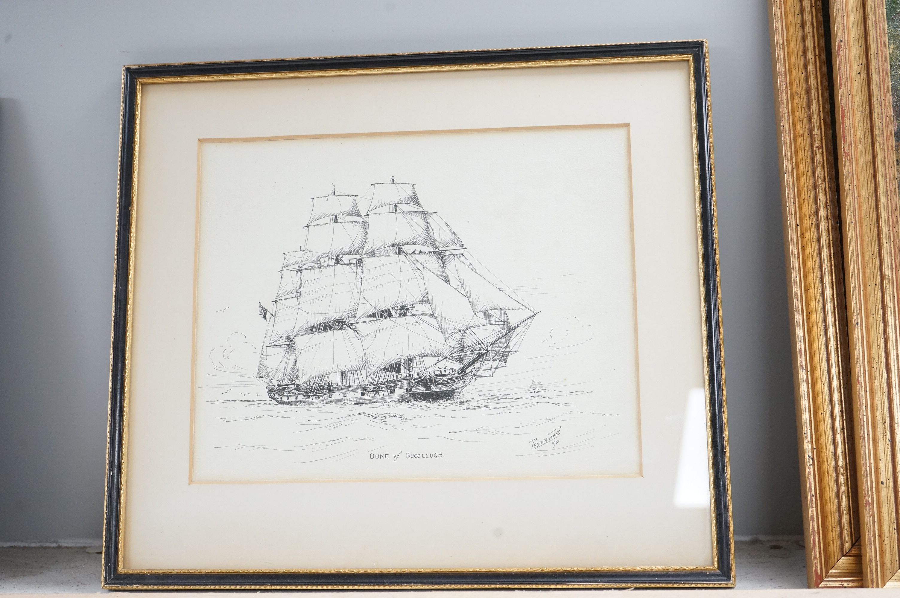 Pelham Jones (c.1890-1950), pair of ink sketches, Shipping scenes comprising ‘The Duke of Buccleugh’ and ‘Prince of Wales’, each signed and dated 1931, 19 x 25cm